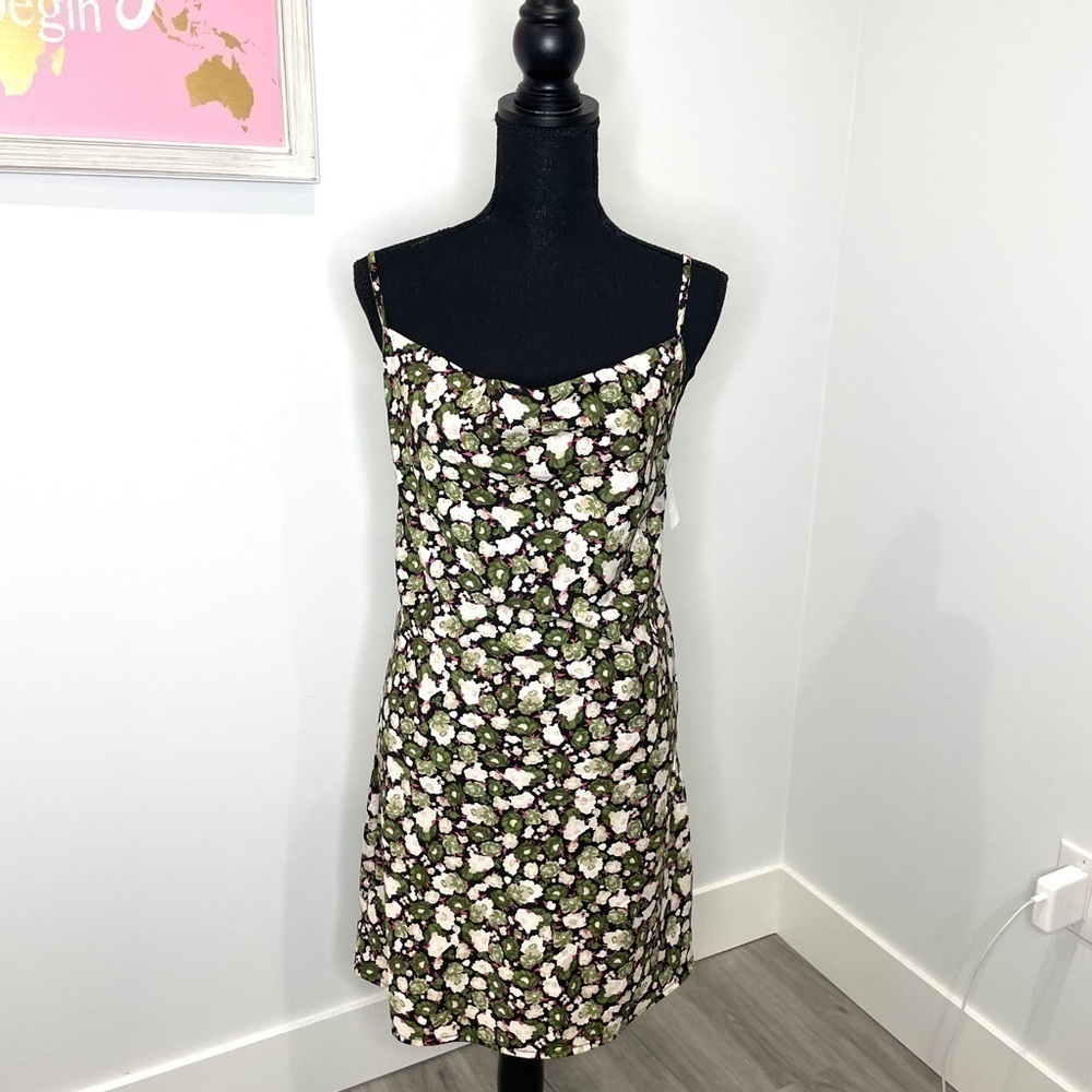VERO MODA Helen Cowl Neck Recycled Polyester Slip Dress in Ivy Green